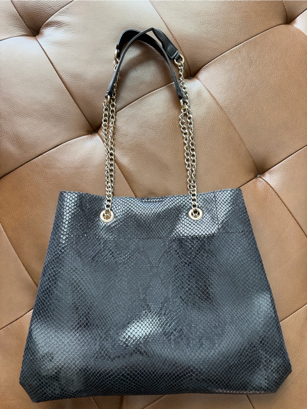 H&M Black Faux Snake-Texture Chain Strap Shoulder Bag